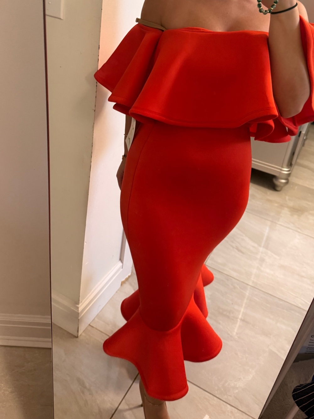 Red Ruffle Hem Girls' Dress - Picture 2 of 3